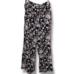 Small Angie Wide Leg Pants Belted Black White Floral Boho Bohemian Lightweight